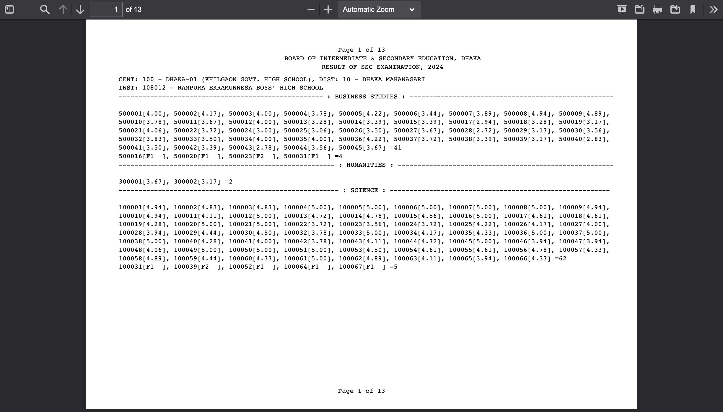 Center Result